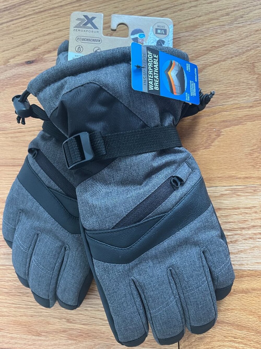 ZeroXposur Men's Heavyweight Ski Gloves — Gray/Black, NWT, Size M/L